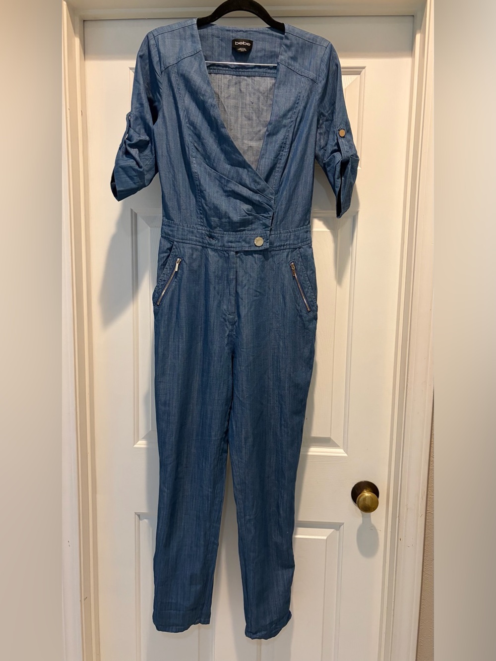 bebe Light Blue Denim Jumpsuit Overalls